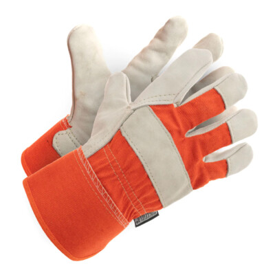 ForceField Hi-Vis Grain Cowhide Leather Gloves With Fluorescent Rubberized Cuffs (12 Pairs/Box)