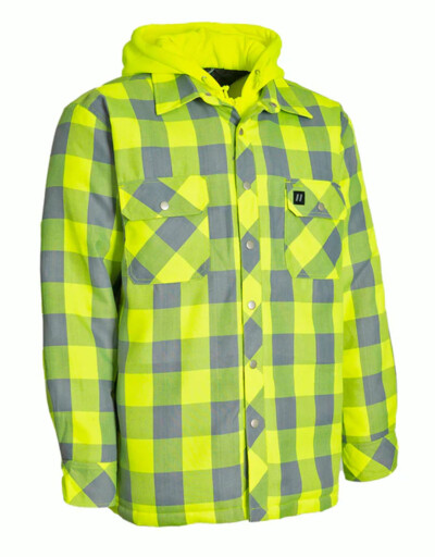 ForceField Hi Vis Hooded Buffalo Plaid Quilt-Lined Flannel Shirt Jacket