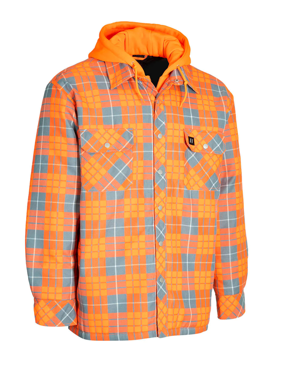 ForceField Hi Vis Orange Plaid Hooded Quilted Flannel Shirt Jacket ForceField Hi Vis Orange Plaid Hooded Quilted Flannel Shirt Jacket