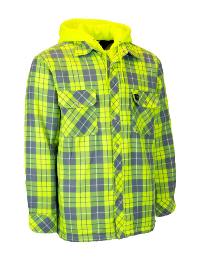 Forcefield Hi Vis Plaid Hooded Quilted Flannel Shirt Jacket