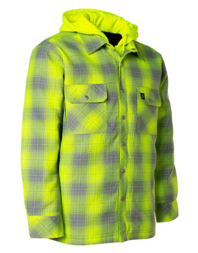 ForceField Hi Vis Shadow Plaid Hooded Quilt-Lined Flannel Shirt Jacket