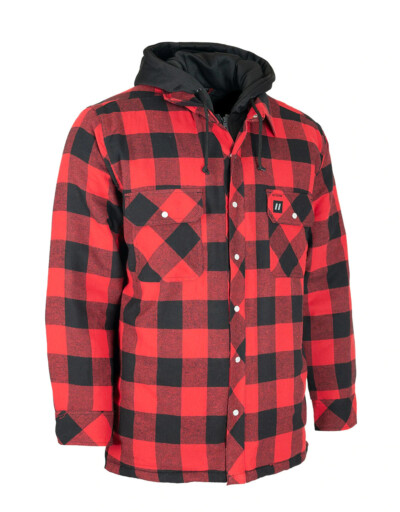 Forcefield Red Buffalo Plaid Hooded Quilted Flannel Shirt Jacket