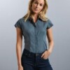 Women's cap sleeve polycotton easycare fitted poplin shirt