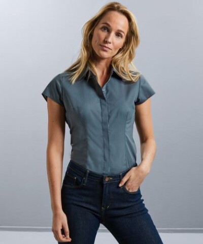Women's cap sleeve polycotton easycare fitted poplin shirt
